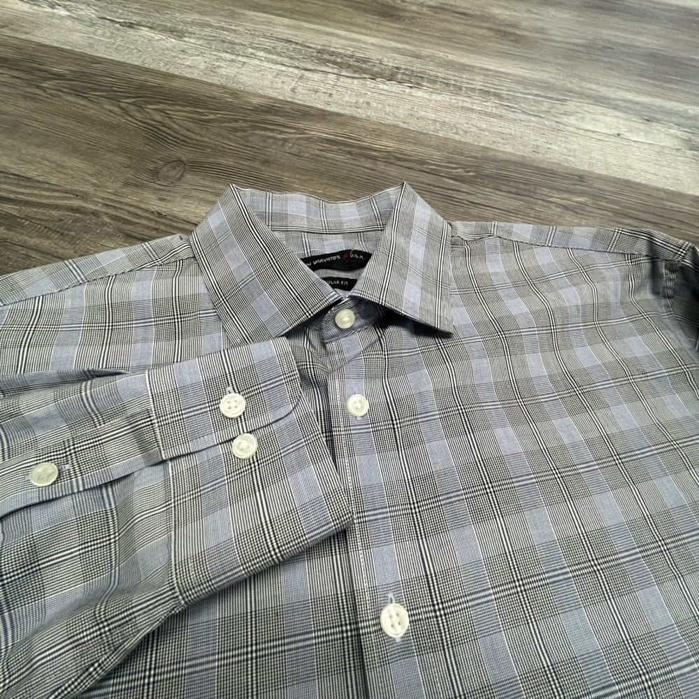 John Varvatos Purple Gray Plaid Dress‎ Shirt Size 16 32/33 Medium Check Preppy